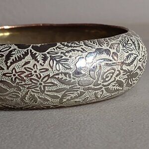 Vintage Engraved Design 8 Inch Metal Flower Bangle